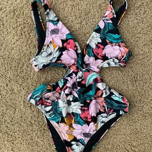 Floral one piece cut out bathing suit